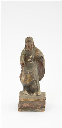 Arte etnica. Antica scultura in legno intagliato con tracce di lacca (h cm...