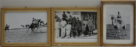 Gruppo di tre fotografie con soggetto prettamente militare, in cornici dorate...