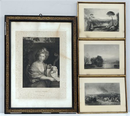 Lotto composto da un incisione del sec. XIX raffigurante sibilla cumana e tre...