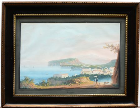Scuola napoletana del secolo XIX "Scorcio del Golfo da Sorrento" gouache su...