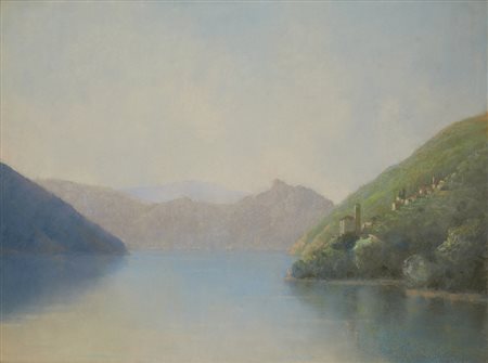 Mario Bezzola (Milano 1881 - 1968) "Veduta lacustre" 1945 pastelli colorati...