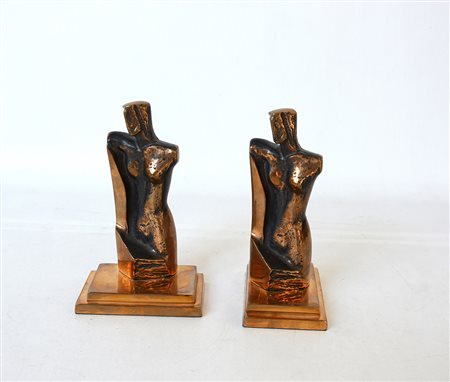 Luisa Marzatico Coppia di sculture fermalibri raffiguranti nudi femminili (h...