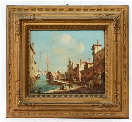 Ignoto "Capriccio veneziano" olio su tela (cm 25x30) in cornice (difetti)