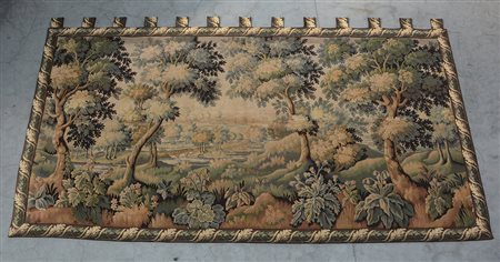 [Tappeti] Arazzo meccanico, Francia, sec. XX, raffigurante un paesaggio con...