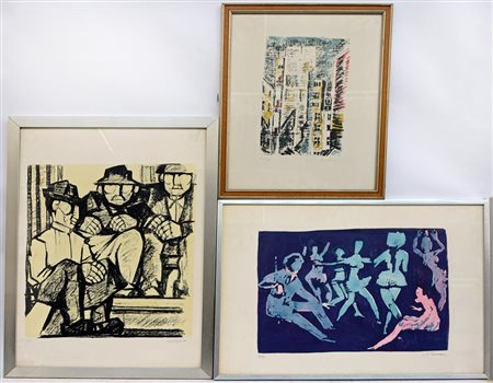 Tamburi - Munari - Cantatore Lotto di tre litografie di soggetti e misure...