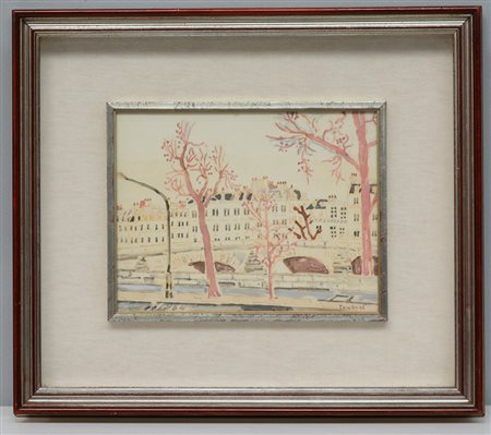 Orfeo Tamburi (Jesi 1910 - Parigi 1994) "Paesaggio con fiume" tecnica mista...