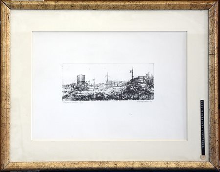 Lorenzo Vespignani (Roma 1924 - 2001) "Periferia", 1956, acquaforte P.d.A....