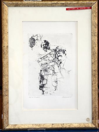 Lorenzo Vespignani (Roma 1924 - 2001) "Lettori al caffé", 1956, acquaforte...