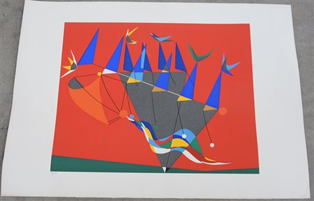 Roberto Crippa (Monza 1921 - Bresso 1972) "Senza titolo" serigrafia a colori...