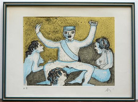 Enrico Baj (Milano 1924 - Vergiate 2003) "Militare danzante" 1972, acquaforte...