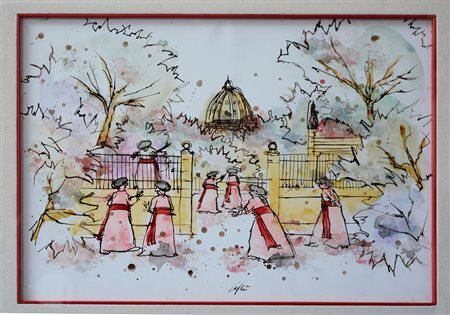 Nino Caffè (Alfedena 1909 - Pesaro 1975) "Davanti alla cancellata" 1970,...