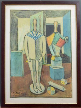 Carlo Carrà (Quargnento 1881 - Milano 1966) "Madre e figlio" litografia (cm...