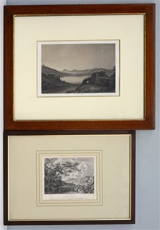 Lotto composto da due incisioni del sec. XIX raffiguranti paesaggi, in...