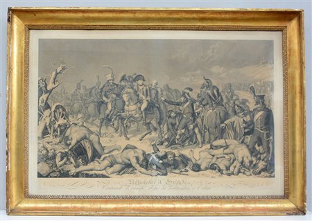 Incisione del sec. XIX raffigurante "Napoleone in visita al campo dopo la...