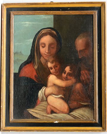 Ignoto "Sacra famiglia con S.Giovannino" olio su tela (cm 56x45) In cornice...