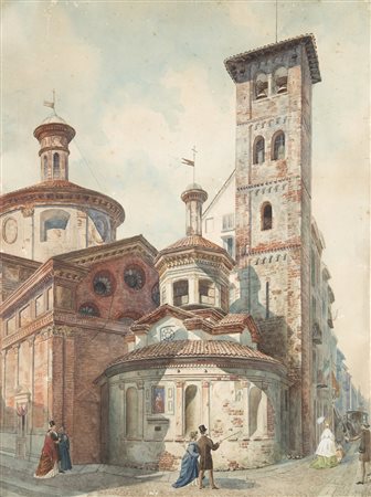 Ignoto "La chiesa di San Satiro" acquerello su cartone (cm 69x52.5)...