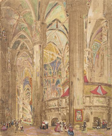 Ignoto "Interno del Duomo" riproduzione fotografica ritoccata (cm 32x26) In...