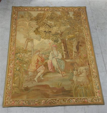 [Tappeti] Arazzo tessuto a mano in lana e seta, Francia sec. XX. Decoro con...