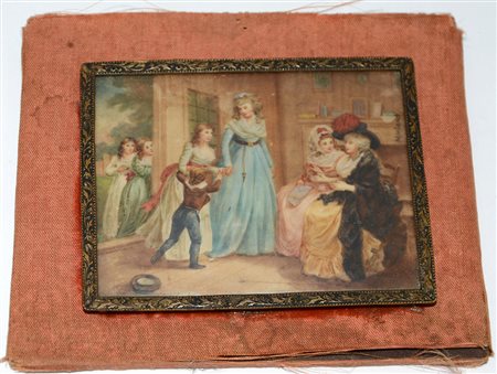 Da Morland "Scena d'interno con figure" miniatura di forma rettangolare (cm...