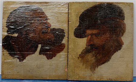 Scuola del secolo XIX "Studi per volti" coppia di olii su tela applicata su...