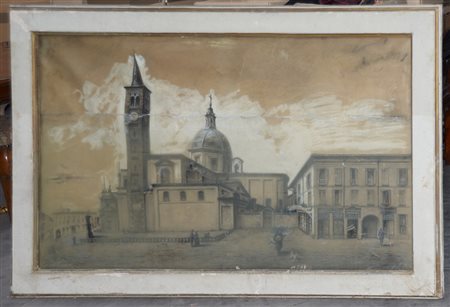 L. Pecora (Sec. XIX-XX) "Veduta del Duomo di Busto " 1902 disegno a...