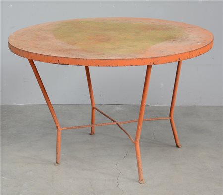 Tavolo da giardino con piano tondo in ferro battuto laccato arancione (d cm...