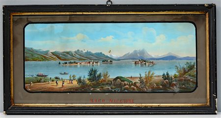 Scuola del sec. XIX "Lago Maggiore" gouache su carta (cm 25x57) in cornice