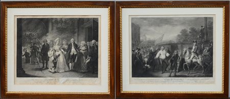 Gruppo di quattro incisioni inglesi del sec. XIX raffiguranti scene di vita e...