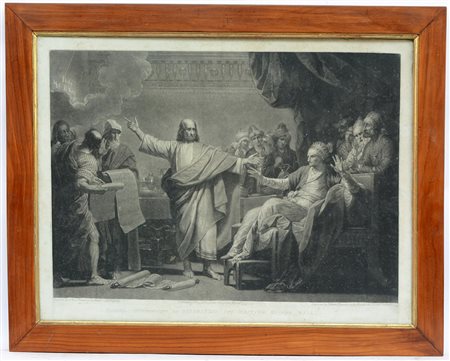 Incisione del sec. XIX raffigurante Daniele che spiega al re Baldassar la...