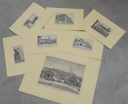 Lotto composto da sette incisioni raffiguranti monumeti storici italiani e...