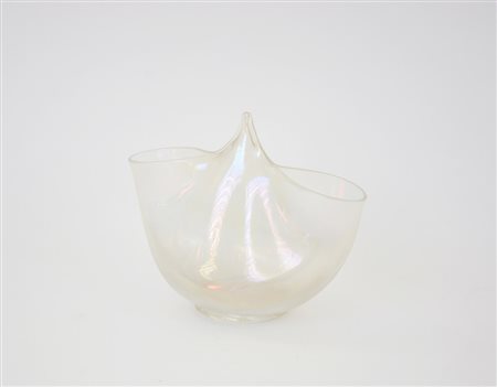 Manifattura di Murano Vaso in vetro incolore iridato (l cm 21) (difetti)