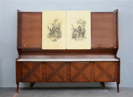 Mobile impiallacciato in legno di palissandro a quattro ante nellaparte...