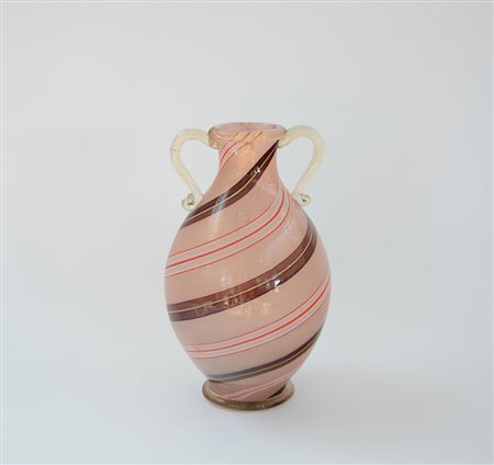 Barovier e Toso Vaso a quattro anse in vetro soffiato montato a lampada a...