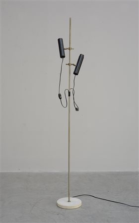 Lampada da terra a due luci orientabili con fusto in metallo nichelato e...