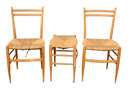Coppia di sedie in legno di frassino (cm 41x83x39) con seduta impagliata (cm...