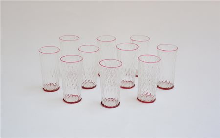 Manifattura di Murano. Gruppo di dieci bicchieri in vetro soffiato a...