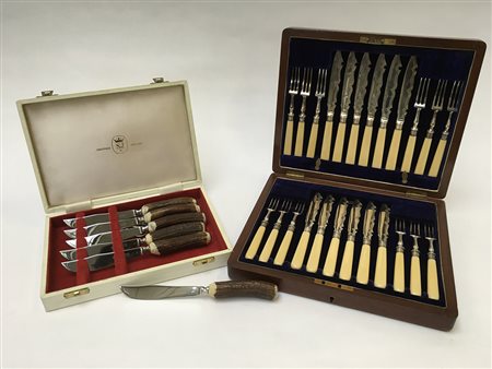 Lotto composto da un servizio da dolce in metallo argentato e finto avorio ed...