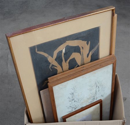 Cartone contenente numerosi quadri di autori, soggetti e tecniche differenti...