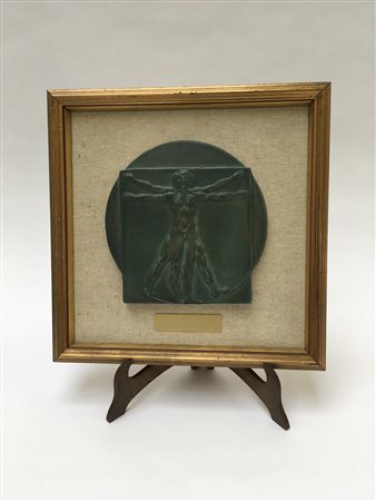 Piastrella in ceramica tinta color bronzo raffigurante l'Uomo Vitruviano (cm...