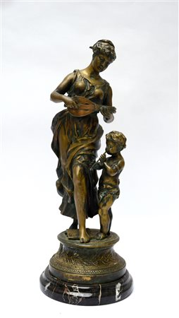 Ignoto "Suonatori" scultura in metallo (h. cm 50) Poggiante su base in marmo...