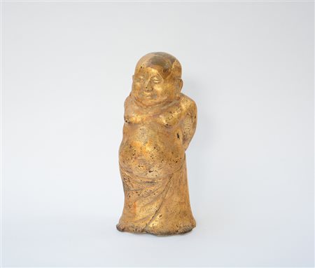 Buddha, scultura in bronzo dorato (difetti) Manifattura orientale, sec. XX...