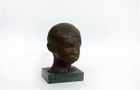Ignoto sec. XX "Volto di bambino" scultura in bronzo (h cm 22) montato su...