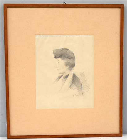 Ernesto Quarti Marchio (Bergamo 1907 - 1982) "Ritratto di donna" matita su...