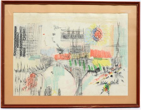 Firma indecifrata "Senza titolo" 1966. Tecnica mista su carta (cm 47x63)...