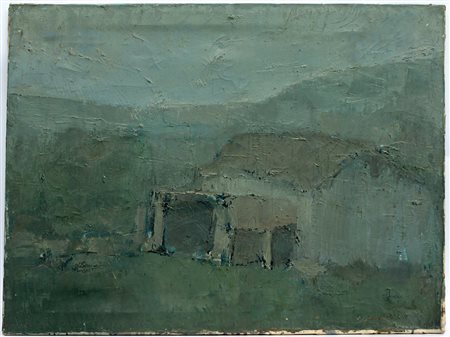 "Casa con albero" 1970. Olio su tela (cm 60x80) firmato "Dario" e datato in...