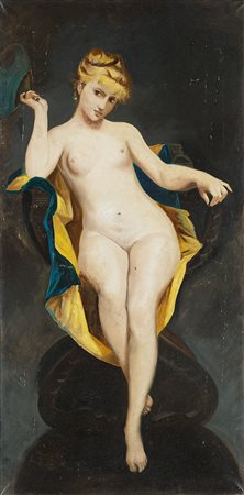 Ignoto "Ritratto di donna" olio su tela (cm 60x29) Siglato L.F. 77 in basso a...