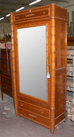 Armadio in ciliegio a finto bambù ad un'anta con specchio e cassetto (cm...