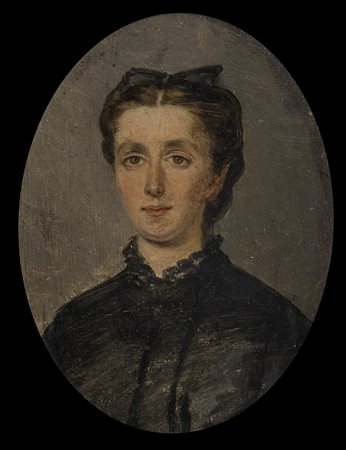 Scuola della fine del sec. XIX "Ritratto di gentildonna in nero" olio su tela...