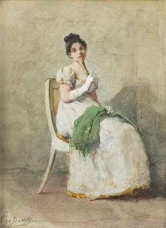 Scuola del sec. XIX "Ritratto di gentildonna" tecnica mista su carta (cm...