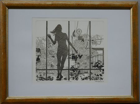 Firma indecifrata "La finestra" acquaforte prova d'autore (cm 50x70) Firmata...